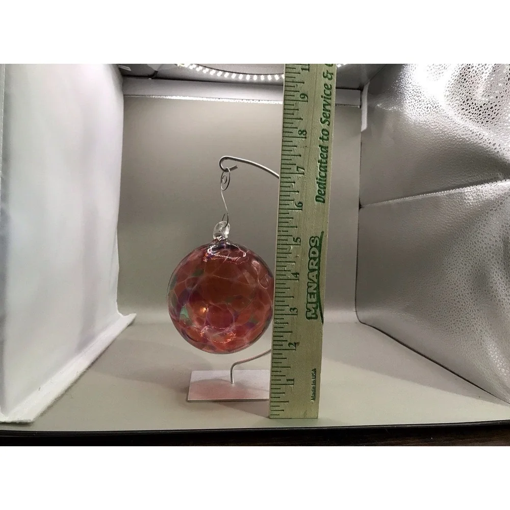 Hand Blown Glass Ornament‎ Reds Oranges Blues Stand Included